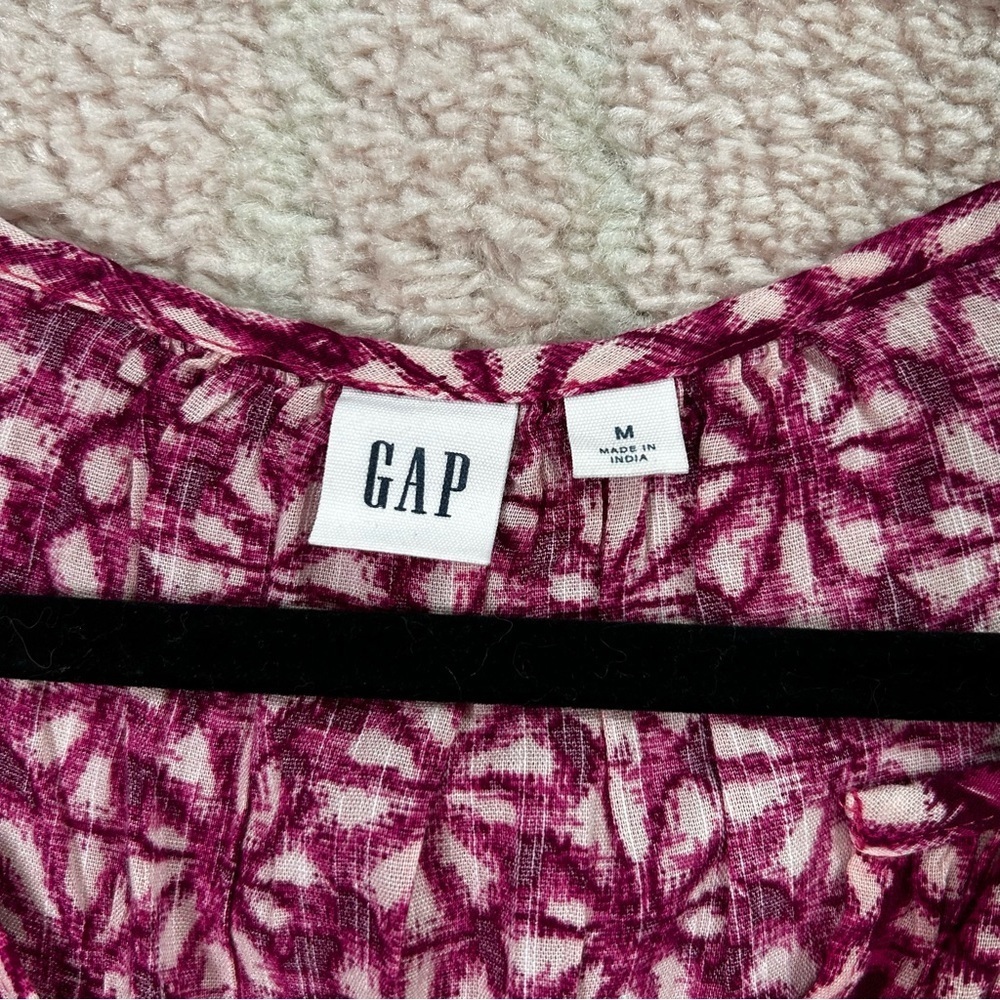 GAP Magenta Pink Floral Print Dress 3/4 Sleeves Size Medium Cotton Blend Midi - Picture 3 of 11